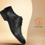 Men's Bugatti derby black leather shoes with a pointed toe and cap toe featuring a moulded heel , a tpr outsole , and laces fastening.