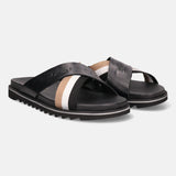 bugatti Black & Multicolour Premium Leather Cross Straps Sandals