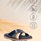 bugatti Limon Dark Blue   Premium Leather Comfort Cross Strap Sandals