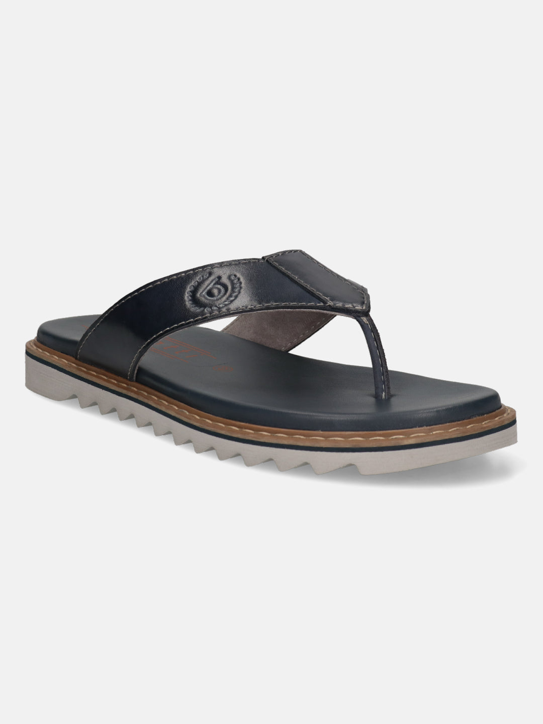 Men's Bugatti thong blue leather shoes with a round toe , a eva outsole.
