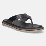 Men's Bugatti thong blue leather shoes with a round toe , a eva outsole.