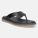 Men's Bugatti thong blue leather shoes with a round toe , a eva outsole.