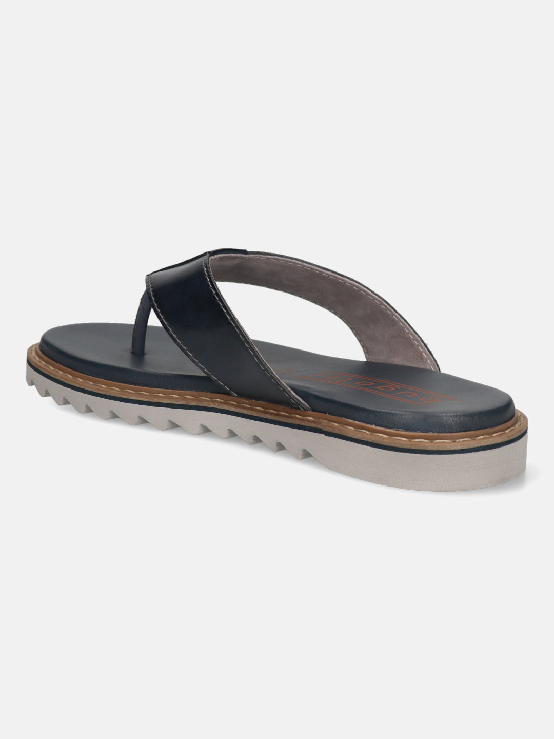Men's Bugatti thong blue leather shoes with a round toe , a eva outsole.