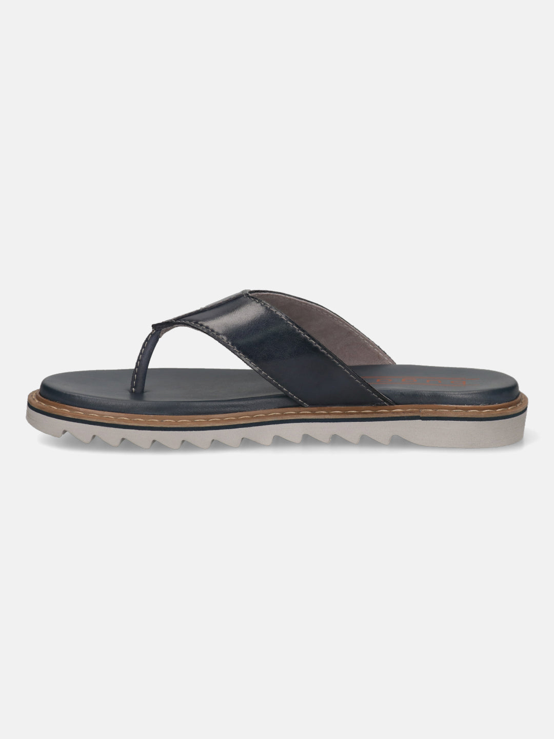 Men's Bugatti thong blue leather shoes with a round toe , a eva outsole.