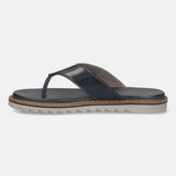 Men's Bugatti thong blue leather shoes with a round toe , a eva outsole.