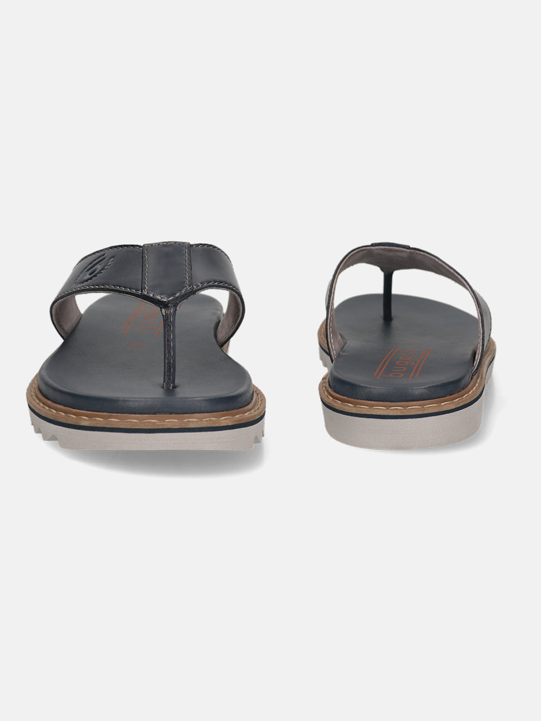 Men's Bugatti thong blue leather shoes with a round toe , a eva outsole.
