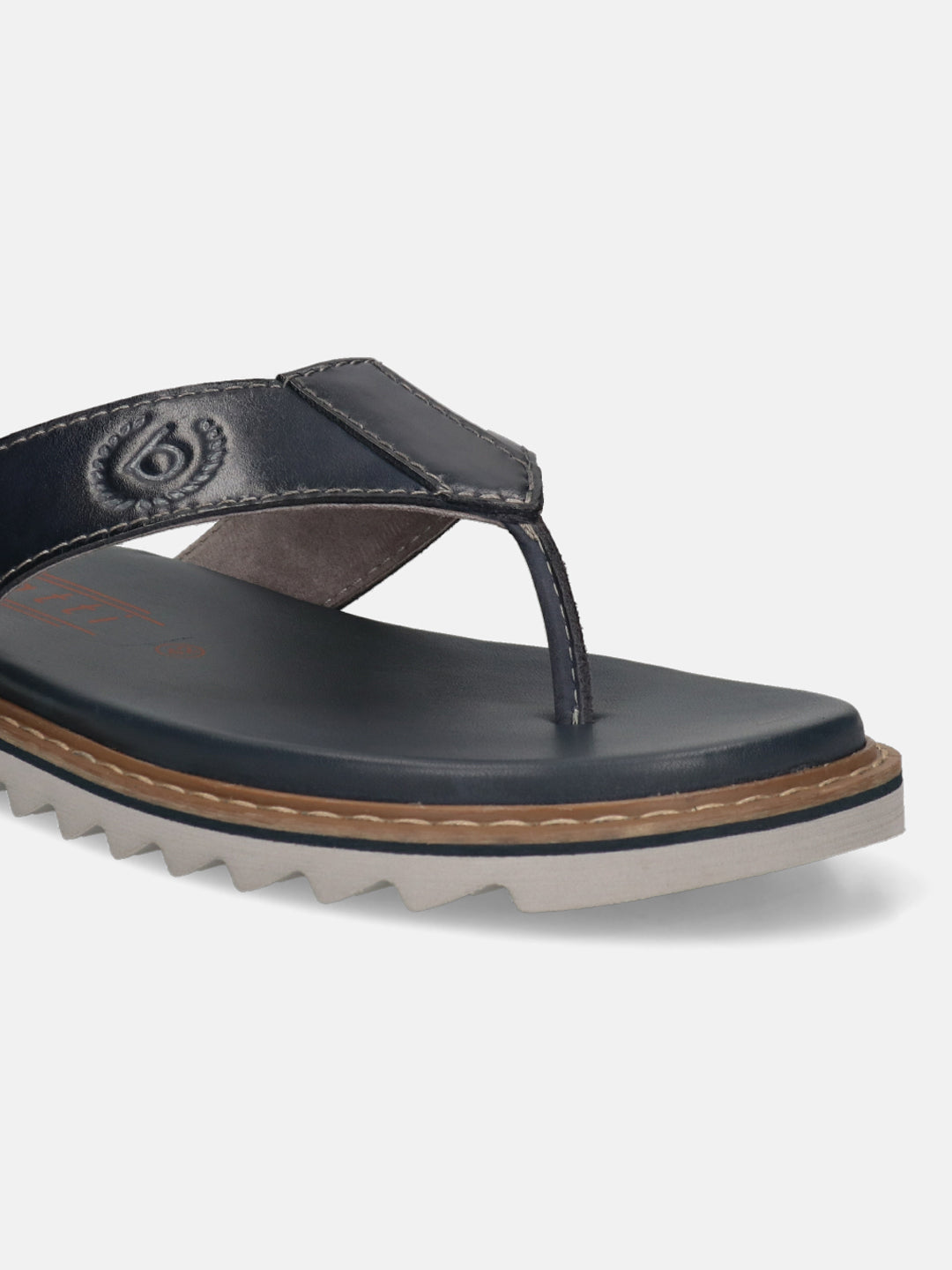 Men's Bugatti thong blue leather shoes with a round toe , a eva outsole.