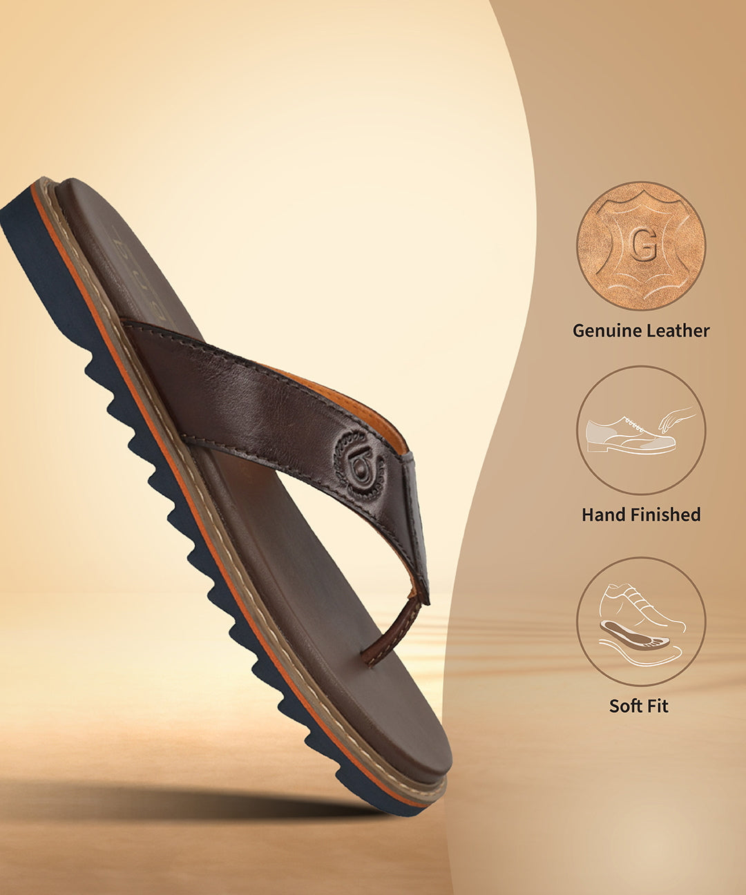 Men's Bugatti thong brown leather shoes with a round toe , a eva outsole.