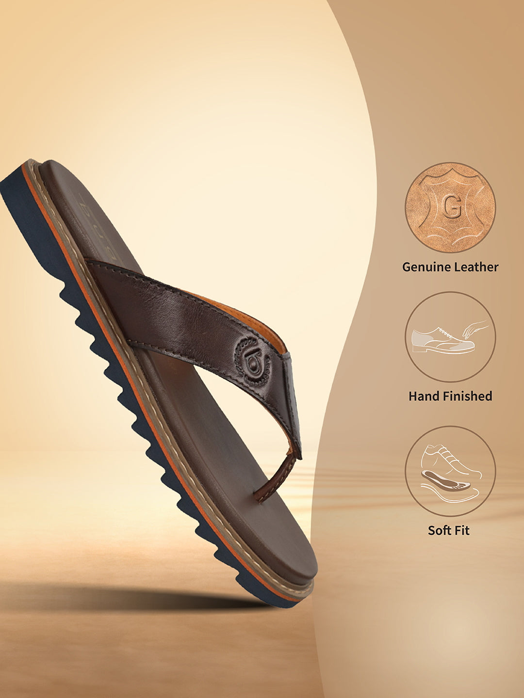 Men's Bugatti thong brown leather shoes with a round toe , a eva outsole.