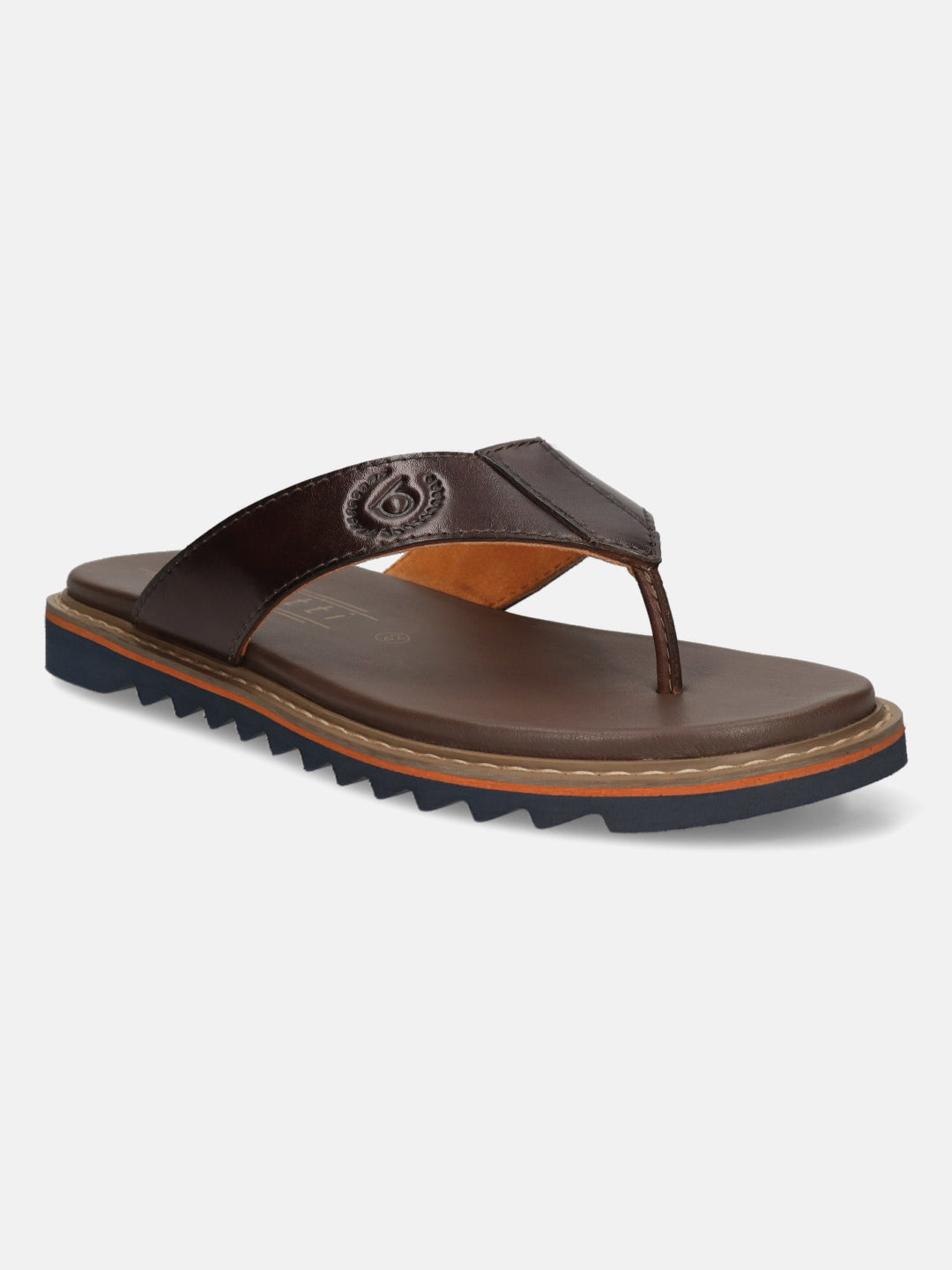Men's Bugatti thong brown leather shoes with a round toe , a eva outsole.