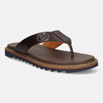 Men's Bugatti thong brown leather shoes with a round toe , a eva outsole.