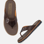 Men's Bugatti thong brown leather shoes with a round toe , a eva outsole.