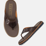 Men's Bugatti thong brown leather shoes with a round toe , a eva outsole.