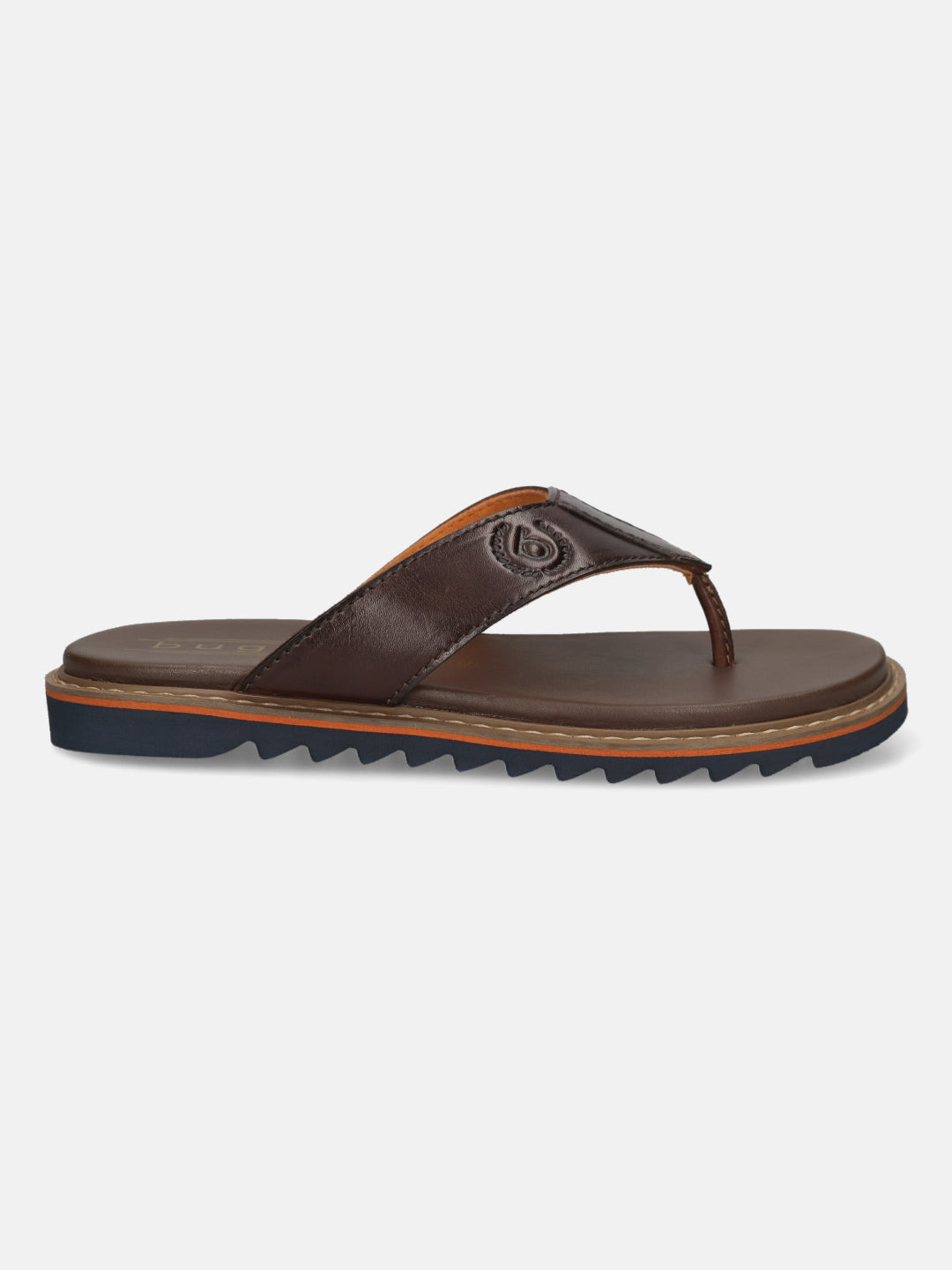 Men's Bugatti thong brown leather shoes with a round toe , a eva outsole.