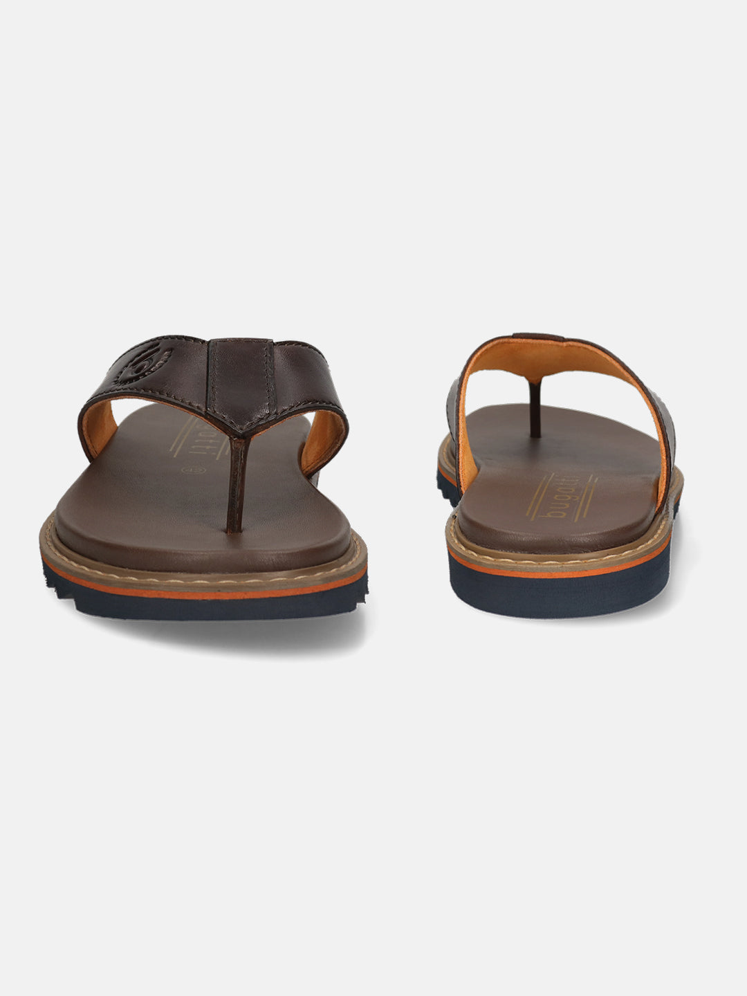 Men's Bugatti thong brown leather shoes with a round toe , a eva outsole.
