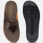 Men's Bugatti thong brown leather shoes with a round toe , a eva outsole.