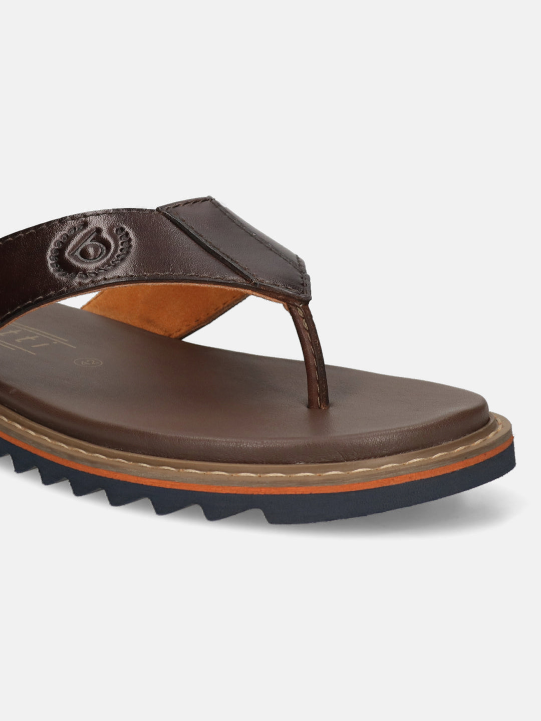 Men's Bugatti thong brown leather shoes with a round toe , a eva outsole.