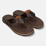 Men's Bugatti thong brown leather shoes with a round toe , a eva outsole.
