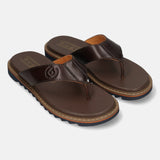Men's Bugatti thong brown leather shoes with a round toe , a eva outsole.