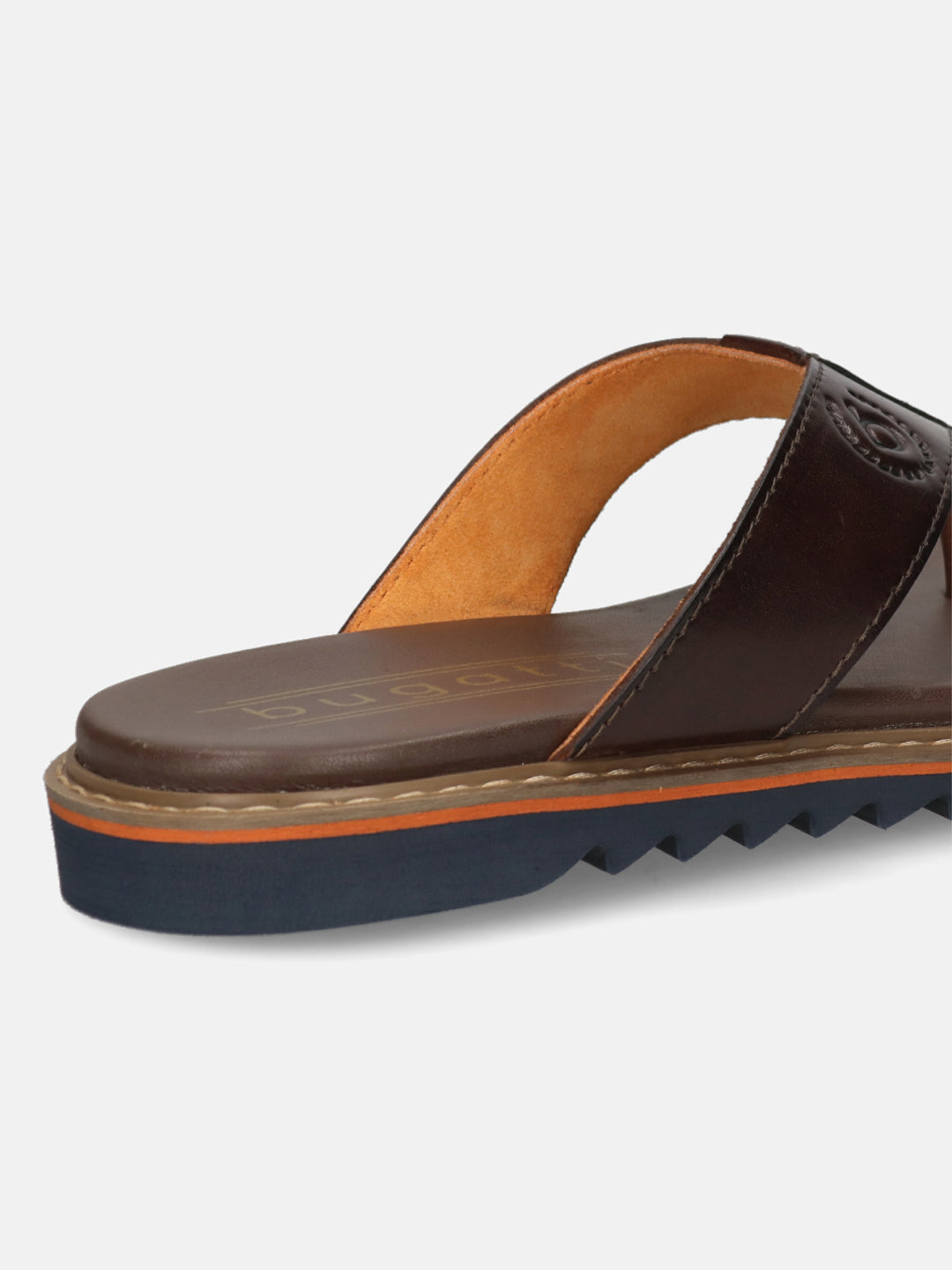 Men's Bugatti thong brown leather shoes with a round toe , a eva outsole.