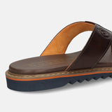 Men's Bugatti thong brown leather shoes with a round toe , a eva outsole.