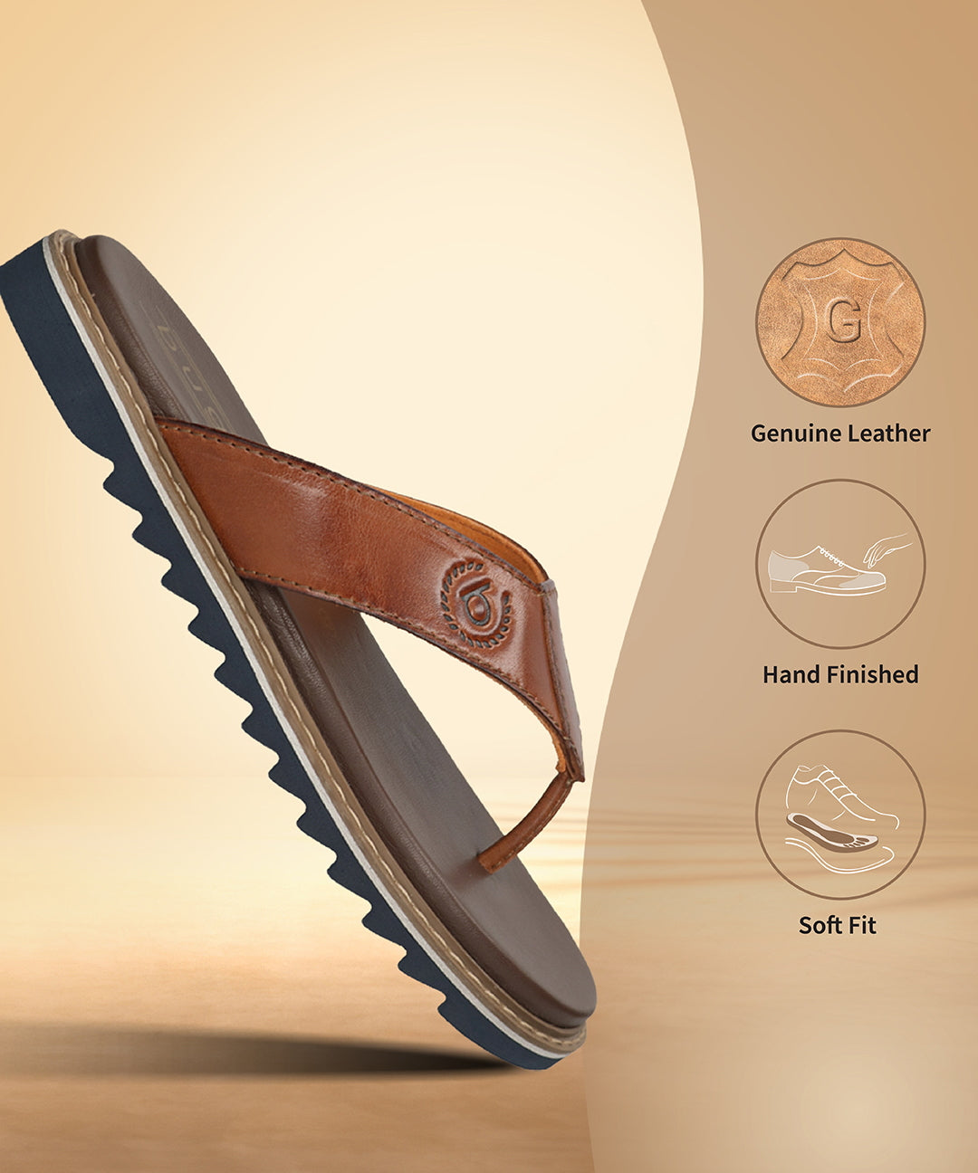 Men's Bugatti thong cognac leather shoes with a round toe , a eva outsole.