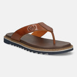 Men's Bugatti thong cognac leather shoes with a round toe , a eva outsole.