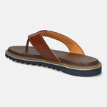 Men's Bugatti thong cognac leather shoes with a round toe , a eva outsole.