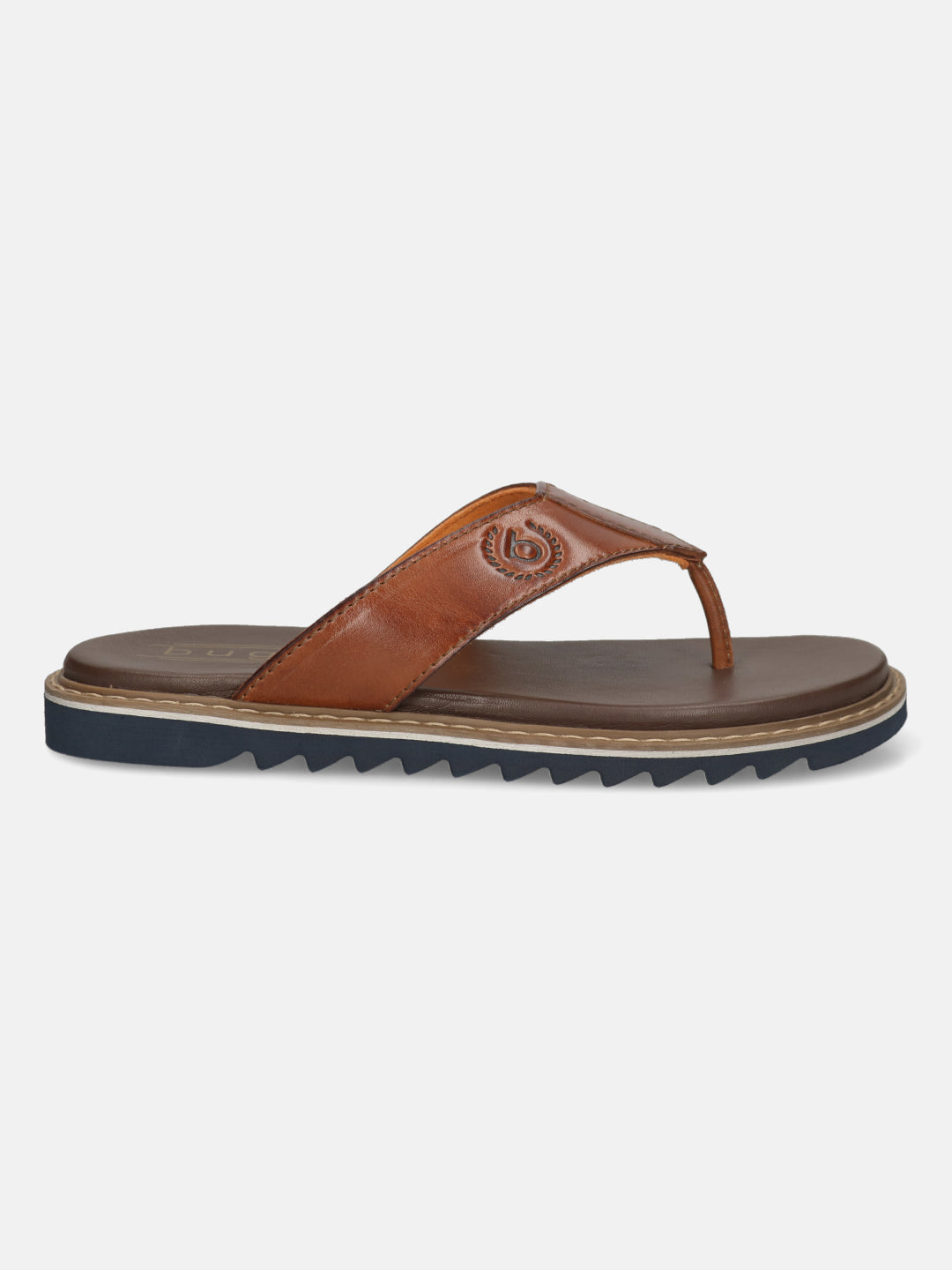 Men's Bugatti thong cognac leather shoes with a round toe , a eva outsole.