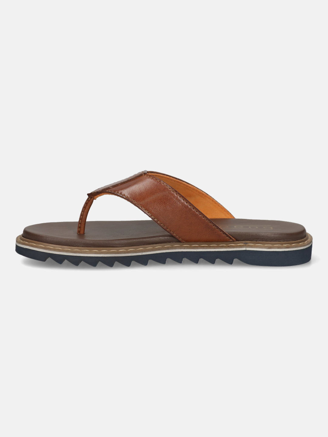 Men's Bugatti thong cognac leather shoes with a round toe , a eva outsole.