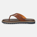 Men's Bugatti thong cognac leather shoes with a round toe , a eva outsole.