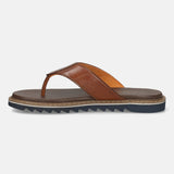 Men's Bugatti thong cognac leather shoes with a round toe , a eva outsole.