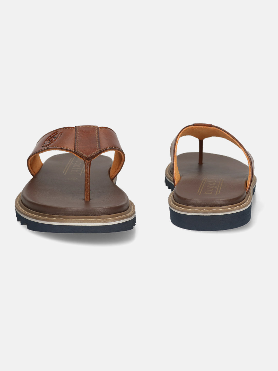 Men's Bugatti thong cognac leather shoes with a round toe , a eva outsole.