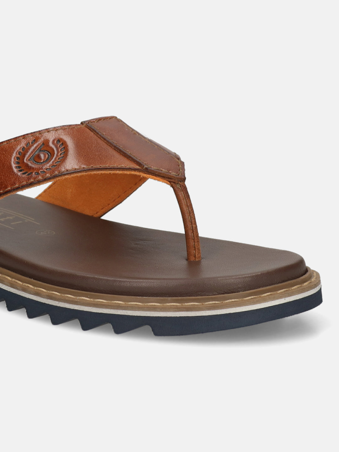 Men's Bugatti thong cognac leather shoes with a round toe , a eva outsole.