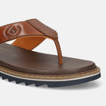 Men's Bugatti thong cognac leather shoes with a round toe , a eva outsole.