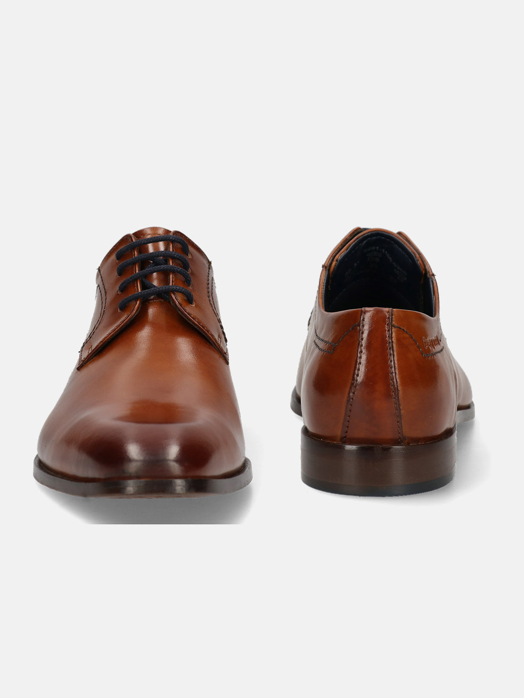 A cognac Men's bugatti Derby featuring a round toe plain toe, stacked heel. Made from premium genuine leather with a durable leather outsole, this laces design offers both style and comfort.