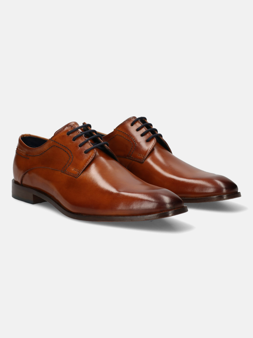A cognac Men's bugatti Derby featuring a round toe plain toe, stacked heel. Made from premium genuine leather with a durable leather outsole, this laces design offers both style and comfort.