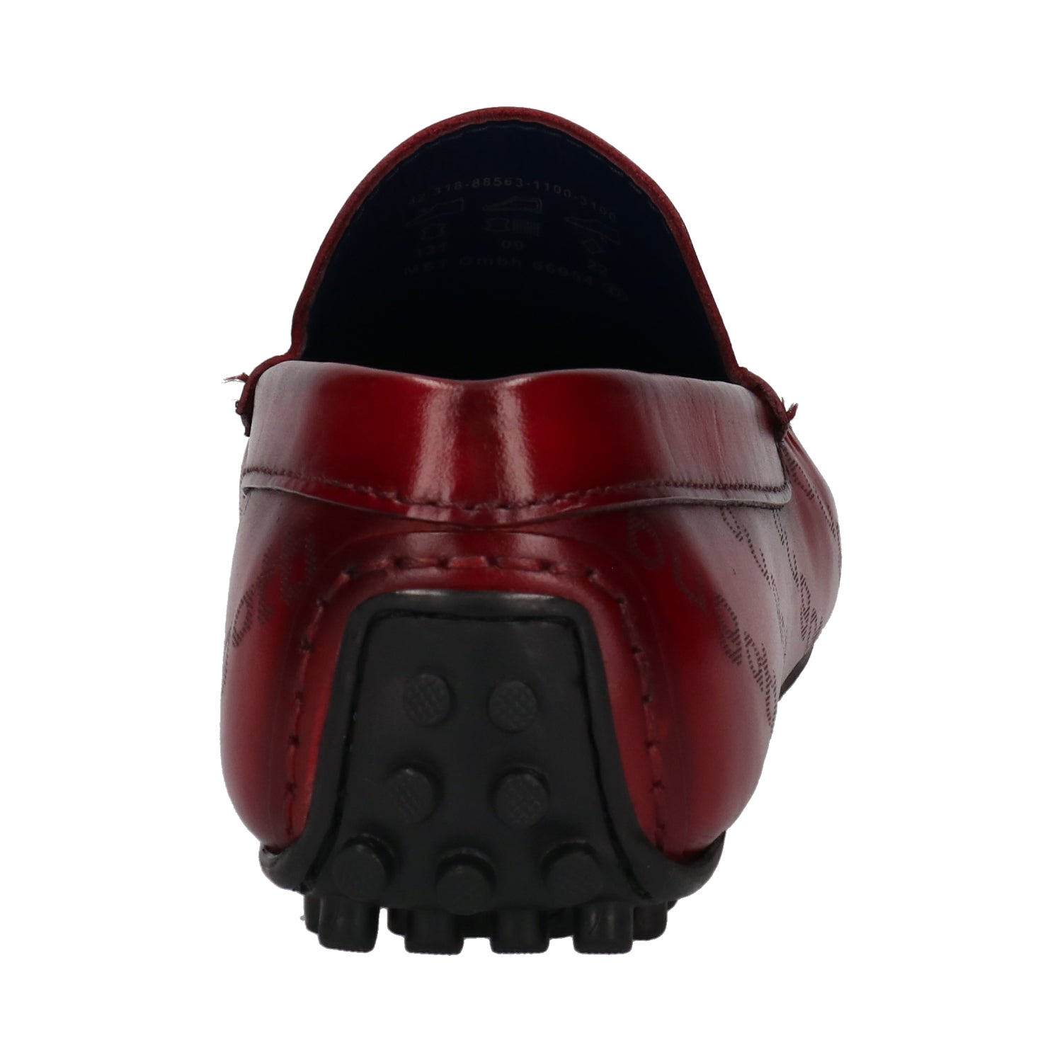 Back view of a bugatti Tresmo slip-on shoe, dark red leather with visible stitching, and a black rubber sole.