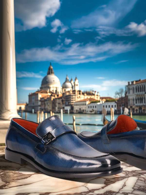 bugatti Mansueto Flex Blue Premium Leather Slip-Ons Formal