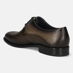 Men's Bugatti derby grey leather shoes with a round toe and wing tip featuring a stacked heel , a leather outsole , and laces fastening.