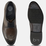 Men's Bugatti derby grey leather shoes with a round toe and wing tip featuring a stacked heel , a leather outsole , and laces fastening.