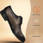 Men's Bugatti derby grey leather shoes with a round toe and wing tip featuring a stacked heel , a leather outsole , and laces fastening.