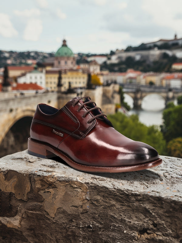bugatti Livorno Flex Evo Bordo Premium Leather Derby Formal Shoes