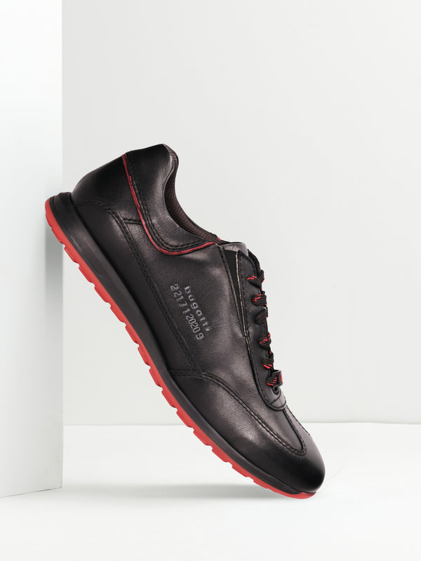 bugatti Thorello Black Premium Leather Mid Top Sneakers