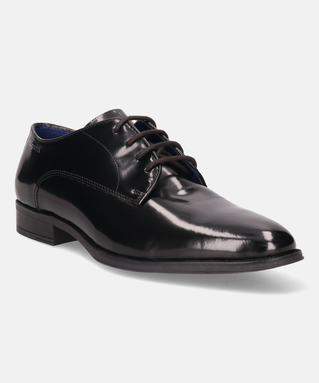 A black Men's bugatti Derby featuring a pointed toe plain toe, stacked heel. Made from premium genuine leather with a durable tpr outsole, this laces design offers both style and comfort.