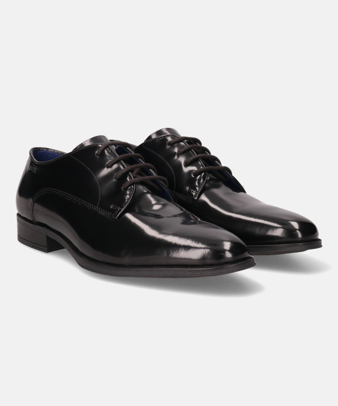 A black Men's bugatti Derby featuring a pointed toe plain toe, stacked heel. Made from premium genuine leather with a durable tpr outsole, this laces design offers both style and comfort.