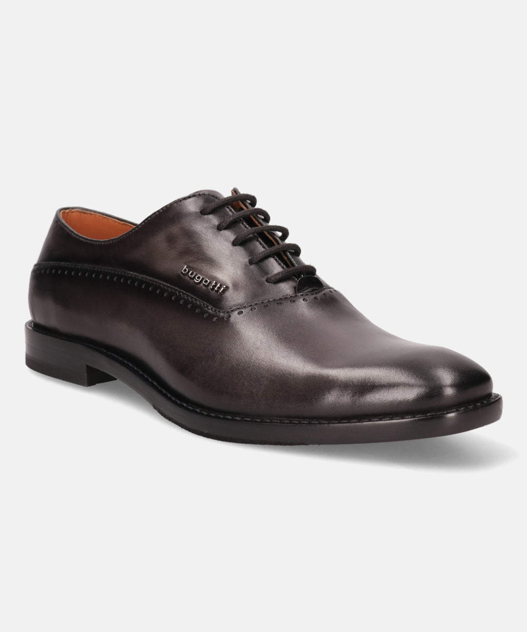 A grey Men's bugatti Oxford featuring a chisel toe plain toe, stacked heel. Made from premium genuine leather with a durable leather outsole, this laces design offers both style and comfort.