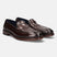A brown Men's bugatti Venetian Loafers featuring a round toe apron toe, stacked heel. Made from premium genuine leather with a durable leather outsole, this slip-on design offers both style and comfort.