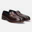 A brown Men's bugatti Venetian Loafers featuring a round toe apron toe, stacked heel. Made from premium genuine leather with a durable leather outsole, this slip-on design offers both style and comfort.
