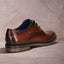 Men's Bugatti derby cognac leather shoes with a round toe and plain toe featuring a stacked heel , a tpr outsole , and laces fastening.
